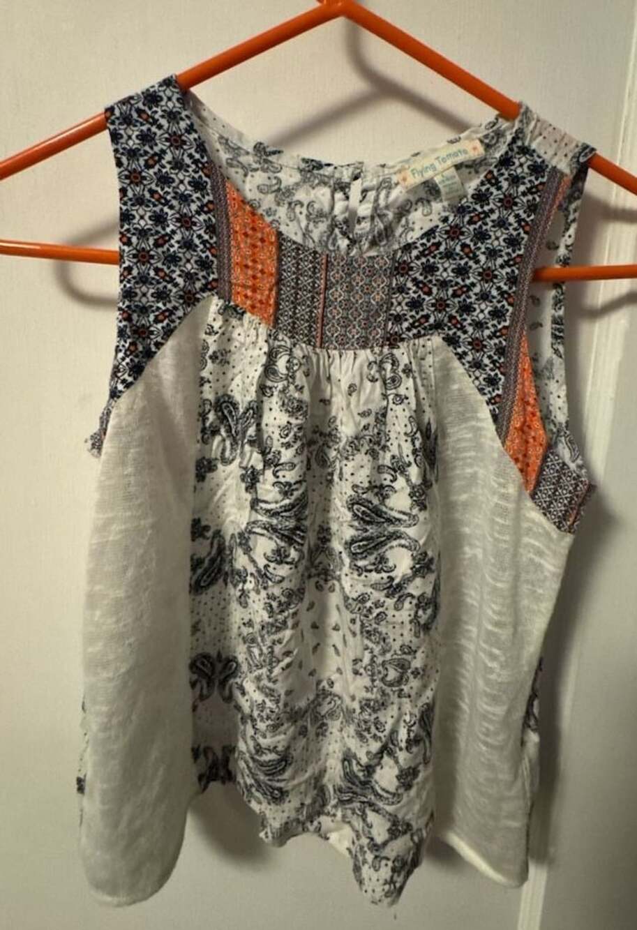 Flying Tomato Girls' Paisley Print Sleeveless Mixed Media Tank Top